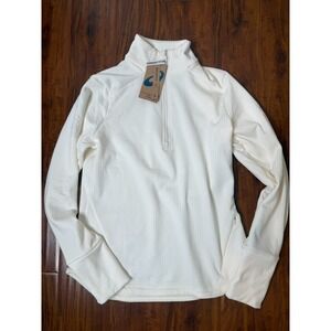 ASICS Women's Small White Cream Run Jog Exercise Quarter Zip Knit Jacket L/S